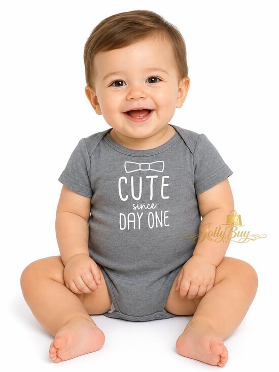 Cute Other - Baby Boy Creeper Bodysuit ‘Cute since Day One’ Bowtie Print Cotton Romper